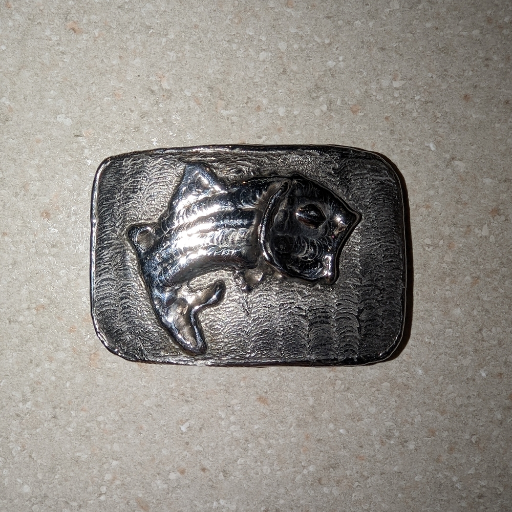 Vintage 1979 jumping bass fishing Fish silver belt buckle Size 3 1/4" X 2"